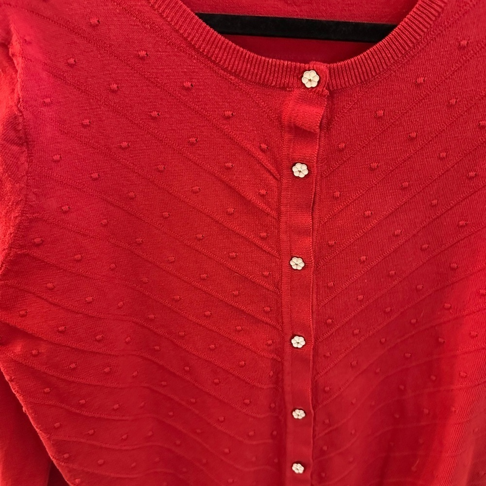 ZOE & ZAC L red flower button woman poly Cottagecore career classic cardigan - Picture 3 of 11